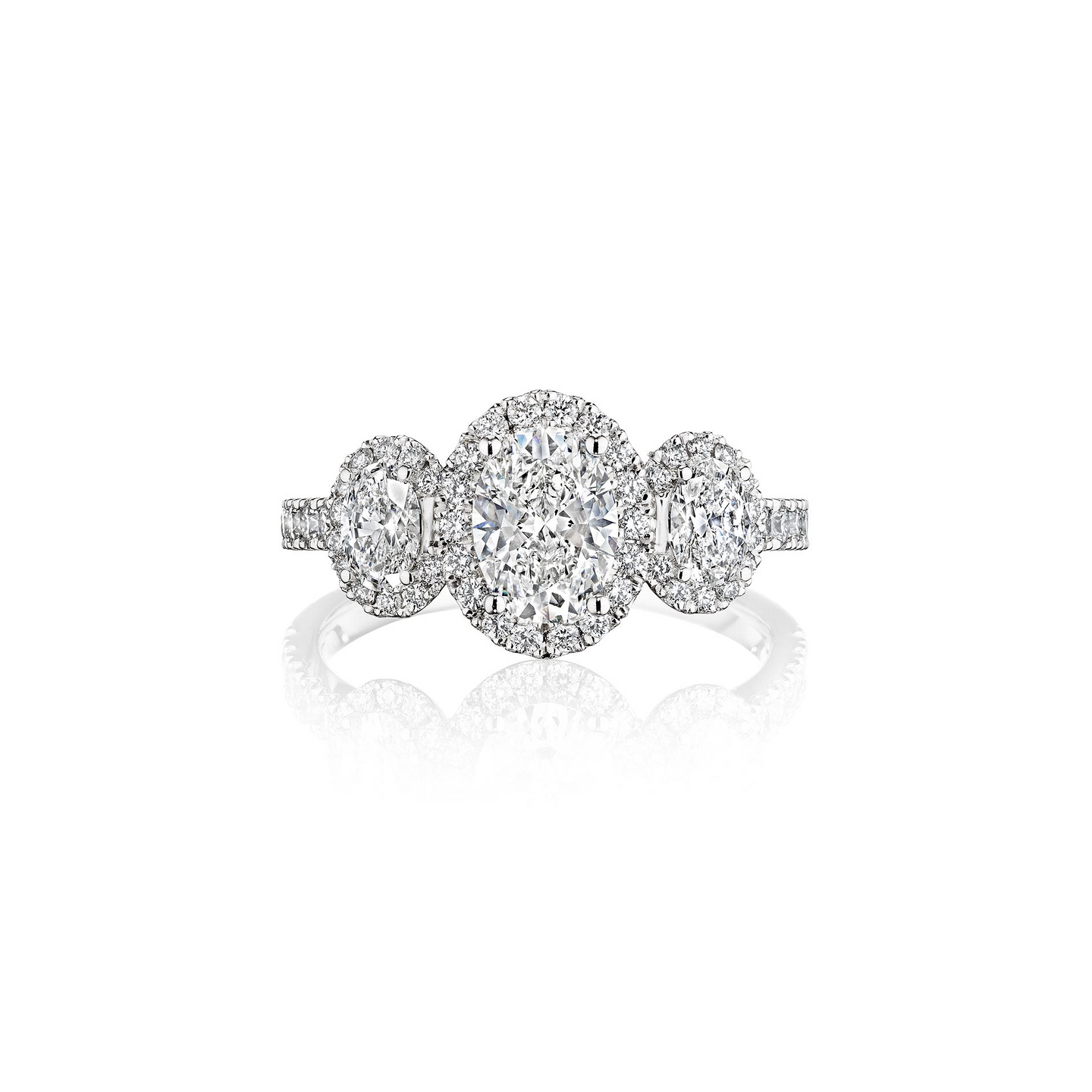 The Studio Collection Oval Halo Engagement Ring with Oval Side Diamonds