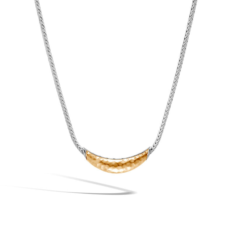 John Hardy Classic Chain Sterling Silver and Yellow Gold Hammered Station Necklace