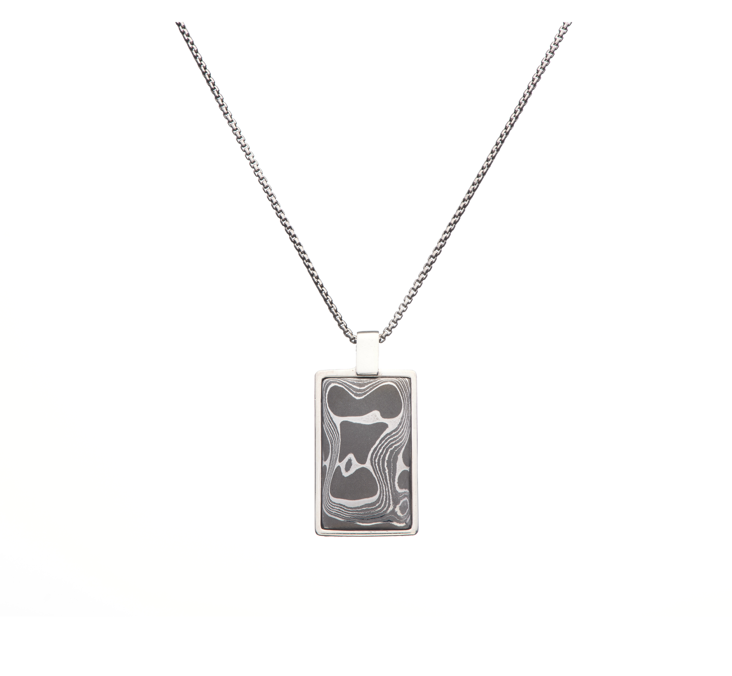 William Henry Pulse Damascus Steel Dog Tag 22 Necklace