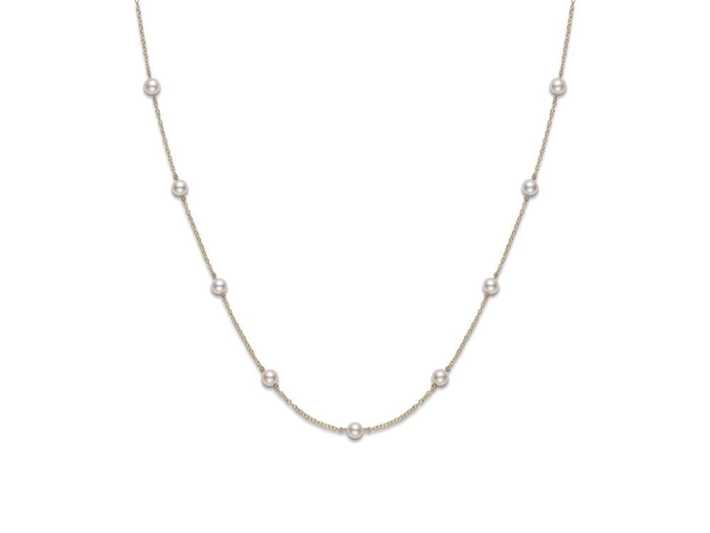 Mikimoto Pearl Station Chain Necklace in Yellow Gold