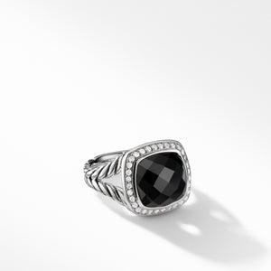 Albion® Ring with Black Onyx and Diamonds, 11mm, Size 5