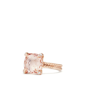 Châtelaine® Ring with Morganite and Diamonds in 18K Rose Gold, 11mm, Size 7