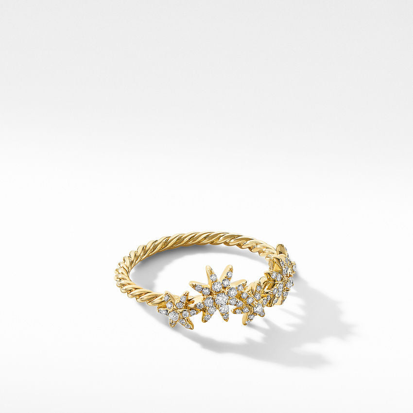 Starburst Cluster Band Ring in 18K Yellow Gold with Pavé Diamonds, Size 7