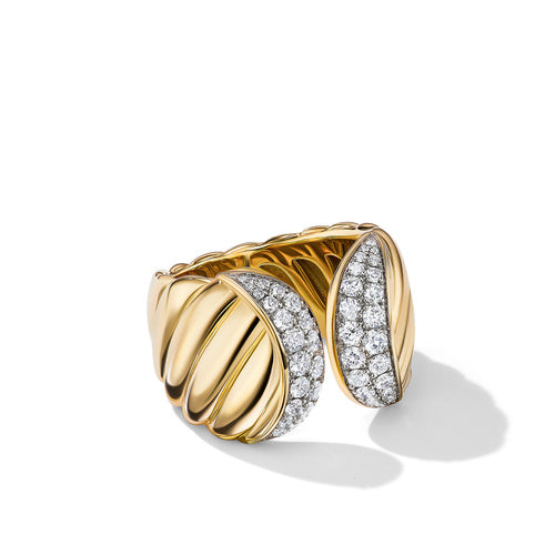 Sculpted Cable Ring in 18K Yellow Gold with Pavé Diamonds, Size 7