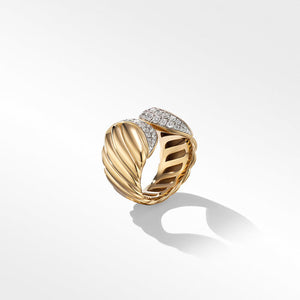 Sculpted Cable Ring in 18K Yellow Gold with Pavé Diamonds, Size 7