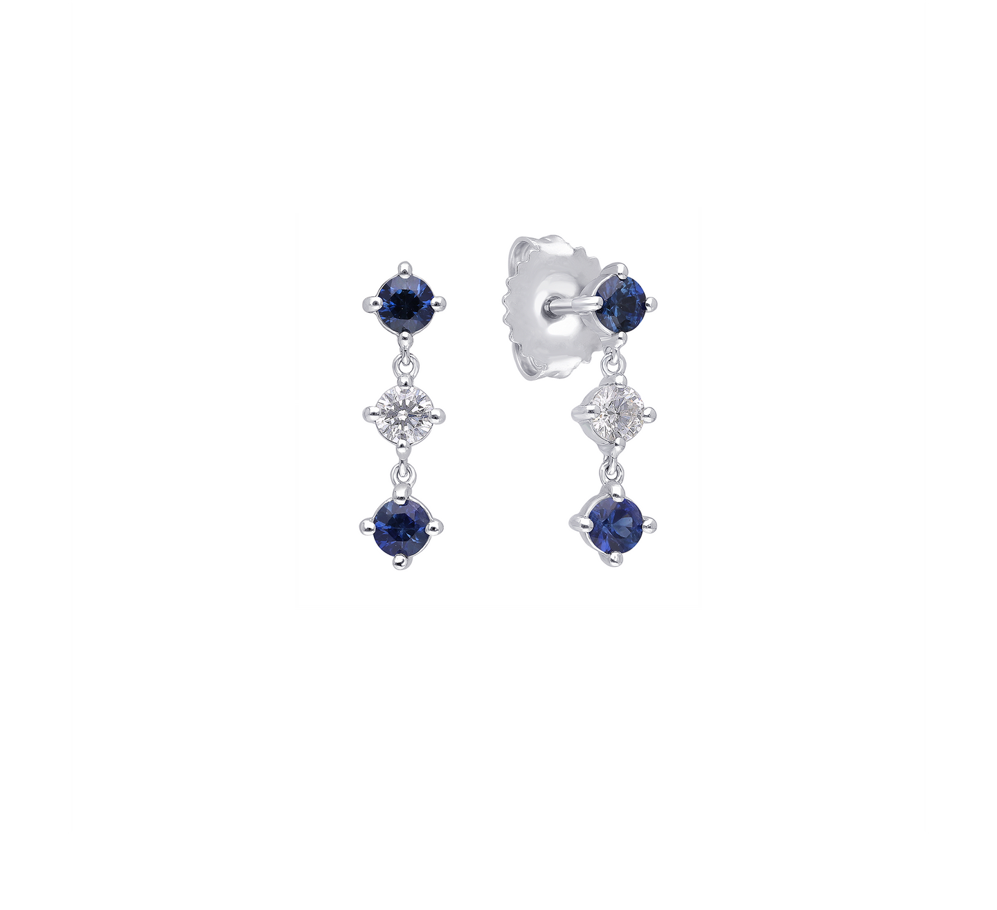 Sapphire and Diamond Drop Earrings in 14k White Gold