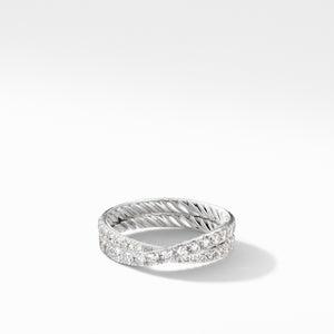 Crossover Pavé Diamond Wedding Band Ring in Platinum, Size 7