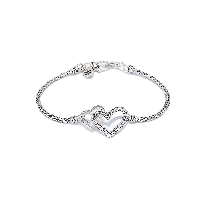 John Hardy Silver Diamond Pave Heart Bracelet