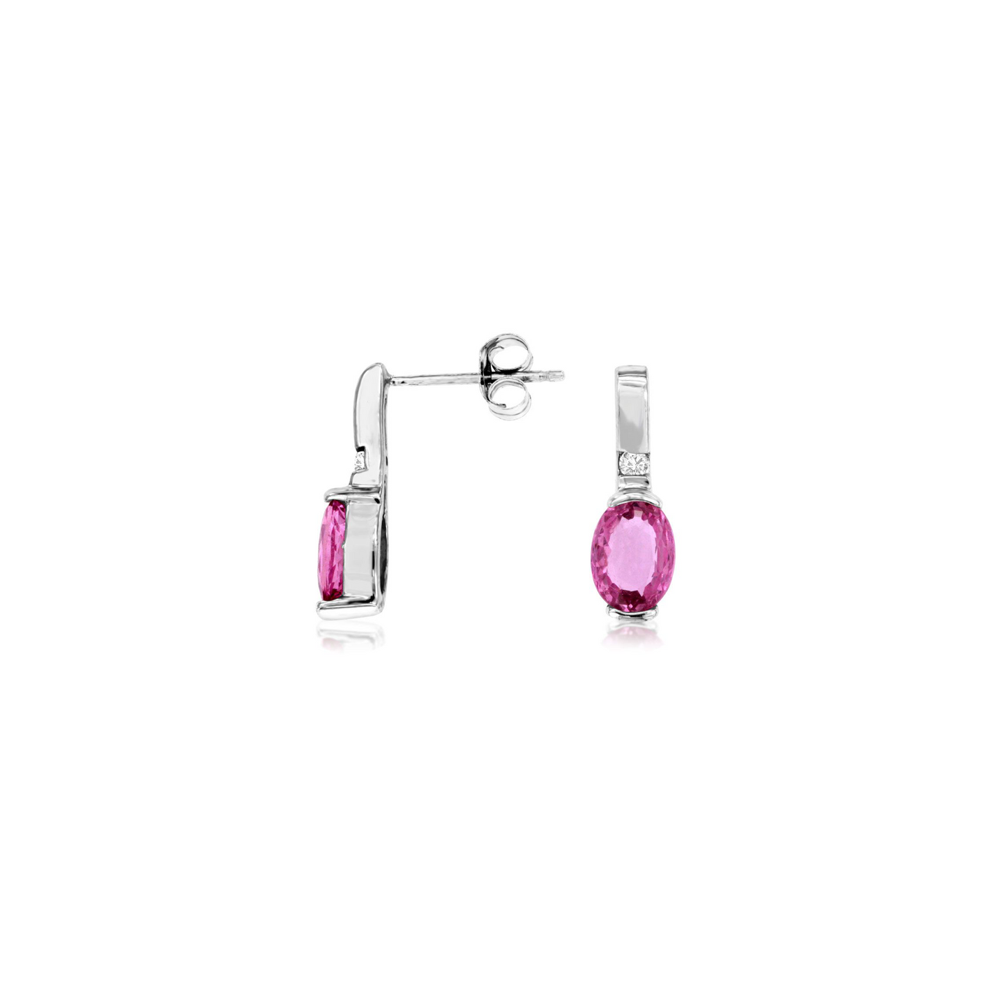 Sabel Collection 14K White Gold Oval Pink Sapphire and Diamond Earrings